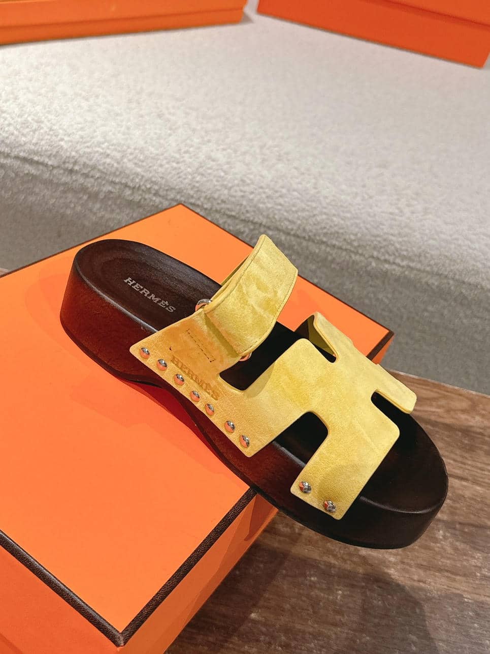 Hermes wooden sole sandals-22